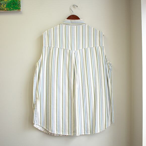 Honors Green and Blue Striped Sleeveless Denim Collar Button-up Plus Size 40/20W - Picture 6 of 6